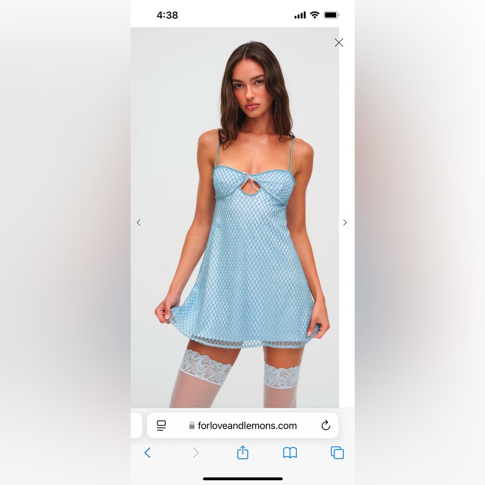 NWT For Love and Lemons Blue Glitter Slip Dress